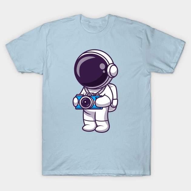 Cute Astronaut With Camera Cartoon T-Shirt by Catalyst Labs